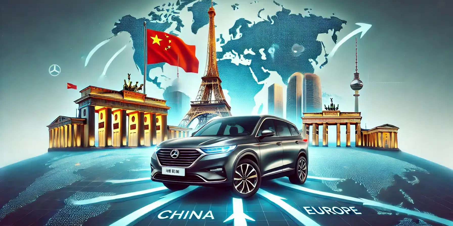 China’s largest car manufacturer announces plans to expand into the European market. The image features a sleek, modern car with the company’s logo, d Largest Chinese Automaker Announces Plans for European Market Expansion