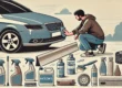 The image should depict the person cleaning and applying protective products to the car's bumpers and trim